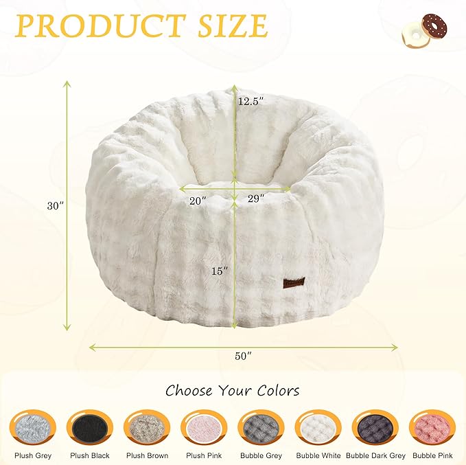 Hobestluk Bean Bag Chair Oversized Bean Bag Chair for Adults Donut-Shaped Large Bean Bag with Spacious Design for Living Room Bedroom or Reading Nook (Bubble White)-Ruum Studio Home