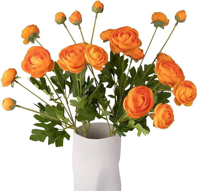 5 Stems Artificial Silk Ranunculus Flowers Orange 23" Tall,UV Resistant,Bendable Stems for Wedding Centerpieces,Home Deco（Orange）-Ruum Studio Home