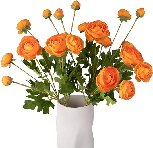 5 Stems Artificial Silk Ranunculus Flowers Orange 23" Tall,UV Resistant,Bendable Stems for Wedding Centerpieces,Home Deco（Orange）-Ruum Studio Home
