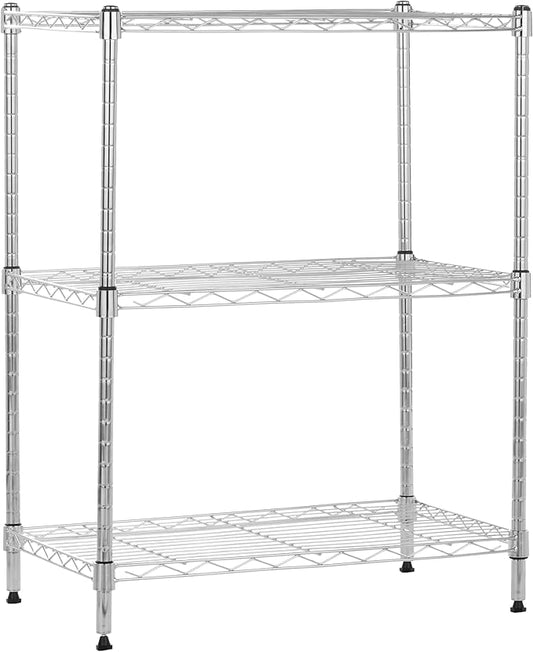 Amazon Basics 3-Shelf Adjustable Heavy Duty Steel Wire Rack Storage Shelving Organizer for Kitchen, Garage, 23.2" L x 13.4" W x 30" H, Chrome-Ruum Studio Home
