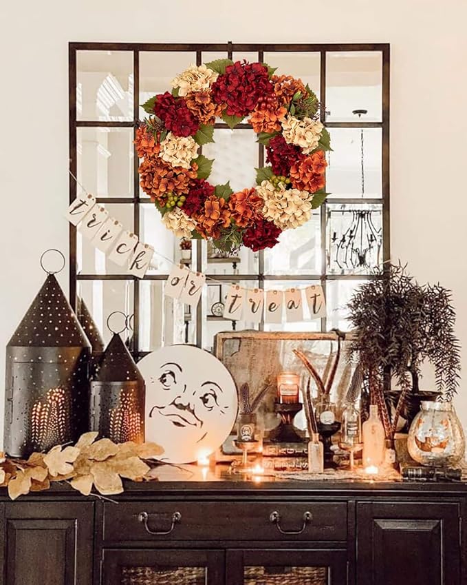 Fall Wreaths for Front Door, 24 inch Autumn Wreath with Hydrangeas Berries Large Fall Door Wreath Artificial Hydrangea Flowers Wreaths Autumn Decorations for Farmhouse Thanksgiving Harvest Door Wall-Ruum Studio Home