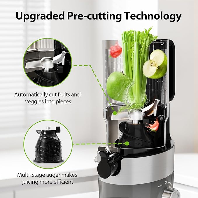 Aeitto Cold Press Juicer, Juicer Machines with 4.9" Large Feed Chute, Fits Whole Vegetables and Fruits, Professional Juice Maker, Easy to Clean, High Juice Yield, Easy to Assemble,Grey-Ruum Studio Home