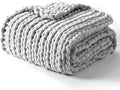 YnM Chunky Throw Blanket, Hand Knitted with Chenille Yarn, Skin Friendly, Ventilated and Breathable, Machine Washable, Home Décor Piece for Couch, Sofa and Bed (Glacier Grey, 40x50 Inch)-Ruum Studio Home