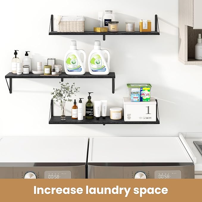 Heimlove 36 Inch Black Floating Bookshelves Set of 3,Heavy Duty Wall Mounted Bookshelves,Bookshelf for Living Room,Bedroom,Kitchen,Laundry Room Storage & Decor-Ruum Studio Home