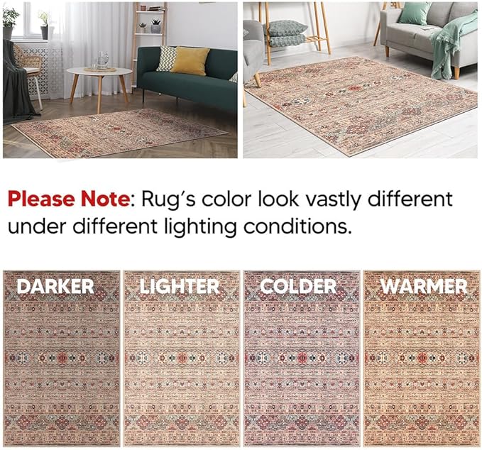 Keen Home Design 6x9 Rug - Machine Washable Area Rug with Non-Slip Backing, Ideal for Living Room, Dining Room, Bedroom - Vintage, Easy Clean, Durable, Low Pile Rug - (6' x 9')-Ruum Studio Home