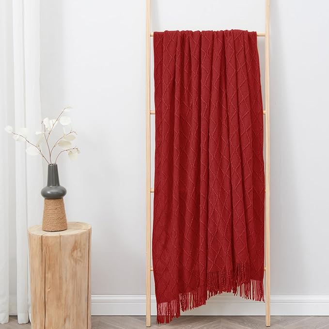 inhand Knitted Throw Blanket for Couch and Bed, Soft Living Room Home Decor Knitted Blanket with Tassel, Outdoor Lightweight Breathable Summer Blanket, Farmhouse Warm Woven Decorative, 50"x60"-Ruum Studio Home