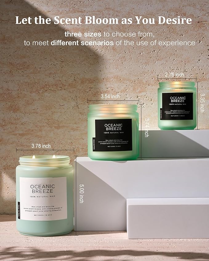 M&SENSE Candle Oceanic Breeze Scented, 19.4oz 110 Hour Long Lasting 2 Wick Pineapple & Mango Scent Natural Soy Candles for Home Scented for Stress Relief & Women/Men-Ruum Studio Home