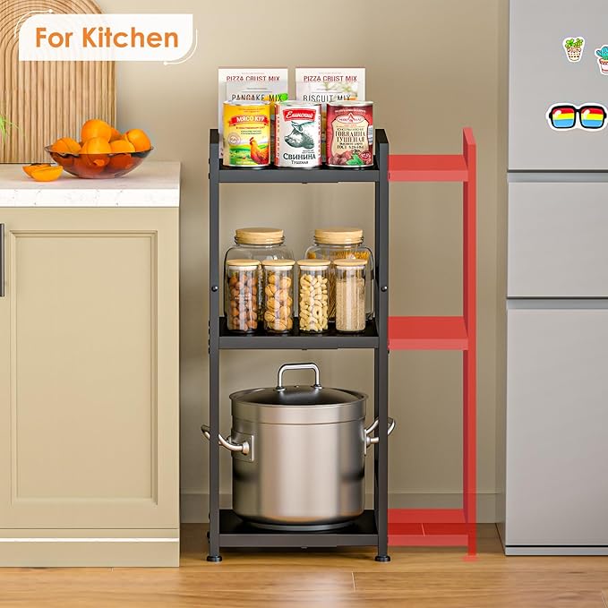 3-Tier Expandable Storage Shelves, 110LBS Heavy Duty Metal Shelving Unit, Adjustable Laundry Room Organization and Storage Shelf Rack,Ideal Narrow Bathroom Kitchen Laundry Room Organizer,Free-Standing-Ruum Studio Home