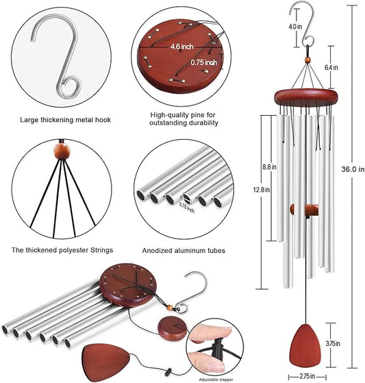Large Aluminium Wind Chimes Outside, Soothing Melodic Memorial Sympathy Wind Chime, Suitable Outdoor Garden Decor, Gift for Mom Women Neighbors (Silver Wind Chimes-36)-Ruum Studio Home