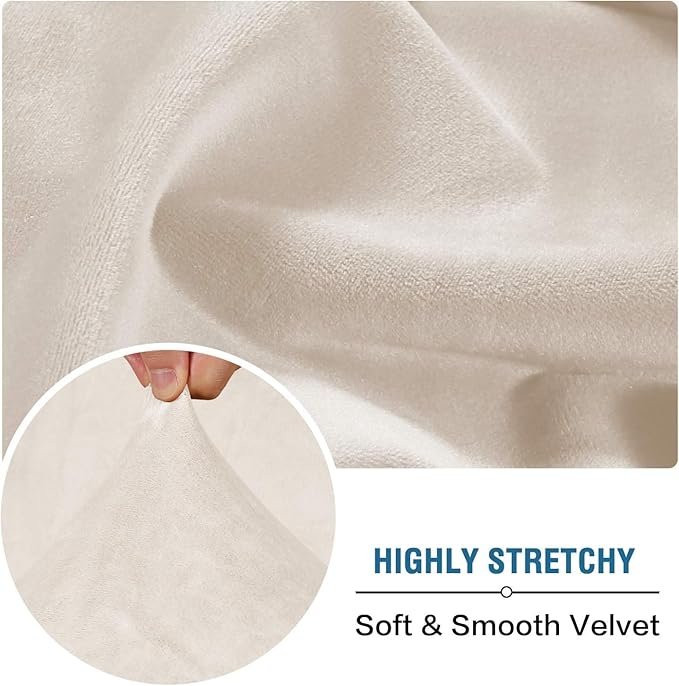 H.VERSAILTEX Velvet Stretch Sectional Couch Covers 3 Pieces Sofa Seat Cushion Covers L Shape Separate Cushion Couch Cover for Both Left/Right Sectional Couch (Large Sofa 2 Seater + 1 Chaise, Ivory)-Ruum Studio Home