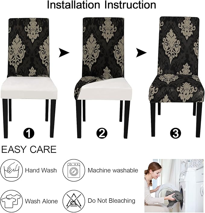 JQinHome Dining Chair Slipcover, High Stretch Removable Washable Chair Seat Protector Cover Set of 6,Chair Covers for Dining Room, Kitchen,Home Party,Wedding Ceremony(Luxe Black, 6PC)-Ruum Studio Home