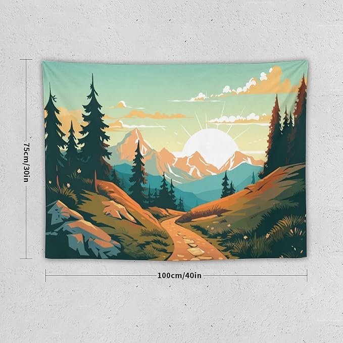 HZOHNAGO Mountain Tapestry Forest Mountain Sunrise Road Pattern Printed Wall Tapestry Wall Hanging for Bedroom Living Room Dorm 40" W x 30" H-Ruum Studio Home