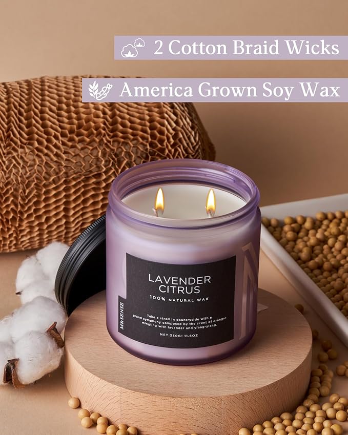 M&SENSE Soy Candles for Home Scented, 11.6oz Lavender Citrus Scent Aromatherapy 70H Burn Time, Stress Relief Gifts for Mom Girlfriend Teacher, Medium Jar Candle for Spa, Bath, Yoga-Ruum Studio Home
