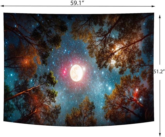Delur Forest Tapestry Galaxy Moon Stars Night Space Starry Sky Wall Hanging Tapestry Aesthetic Tree Nature Landscape Psychedelic Headboard for Bedroom Living Room Home Decor (51.2" x 59.1")-Ruum Studio Home