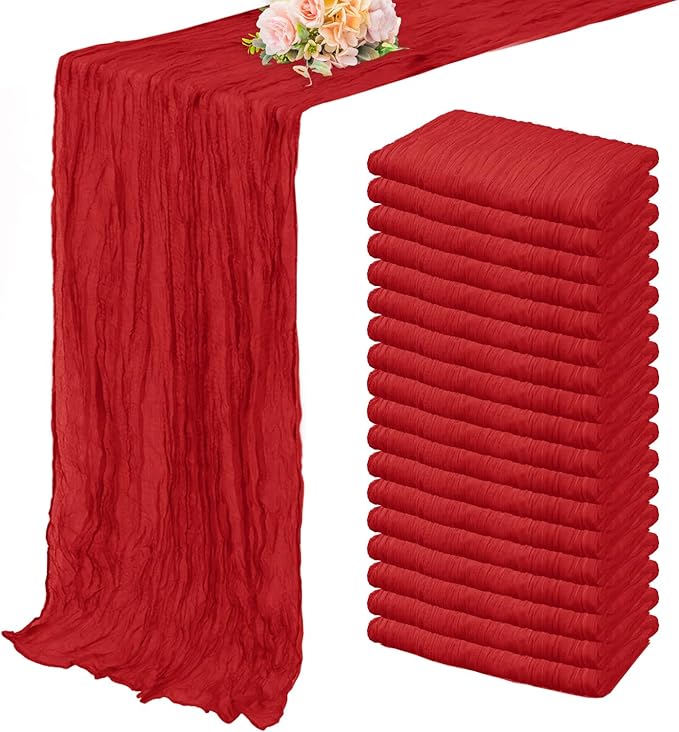 20 Pack Red 10FT Cheesecloth Table Runner Rustic Gauze Fabric Cheese Cloth Table Runner for Wedding Bridal Baby Shower Table Decor Boho Sheer Birthday Party Table Decorations 20 x 120 Inch Long-Ruum Studio Home