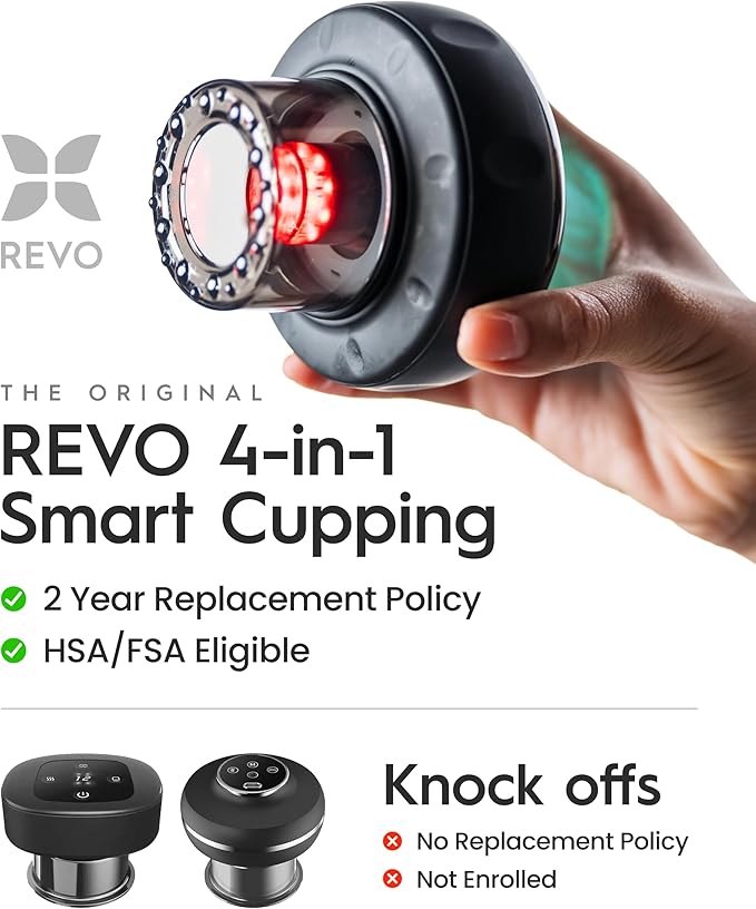 REVO The Original 4-in-1 Smart Cupping Therapy Massager, Red Light Therapy for Targeted Pain Relief, Knots, Aches, Muscle Soreness, Circulation & Tighter Skin, Portable Electric Massager- 2 Pack-Ruum Studio Home