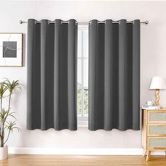 ChrisDowa Blackout Curtains 54 inches Long for Bedroom - 2 Panels Set Grommet Thermal Insulated Room Darkening Curtains for Living Room (Grey, 52 x 54 Inch)-Ruum Studio Home