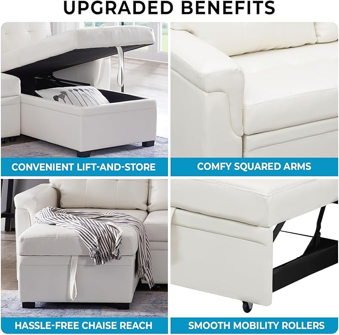 Naomi Home Laura Sectional Sofa White/Air Leather-Ruum Studio Home