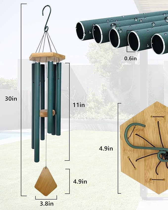 Wind Chimes Outdoor Deep Tone, Wind Chimes for Outside, Memorial Wind Chimes with Hook as Gifts for Mother's Day/Housewarming/Christmas, Patio, Garden, Yard, Home Décor. Green-Ruum Studio Home