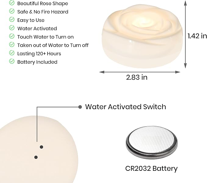 Aignis 6pcs Flameless LED Floating Candles, White Rose Plastic Tealights Battery Operated, 120+ Hours Glow Time, Cozy Light for Romantic Pool/Bathtub/Hot Bath/Wedding Centerpiece Decor(D2.83*H1.42)-Ruum Studio Home
