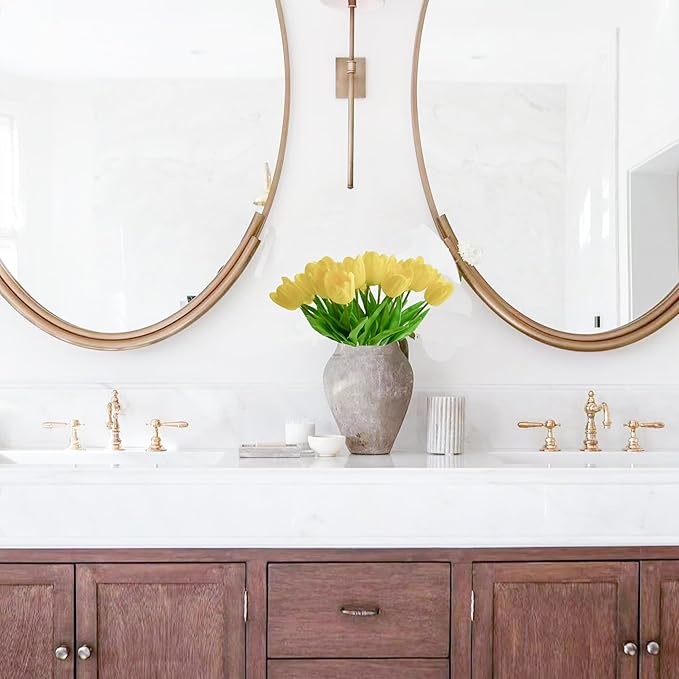 Mandy's Artificial Tulips 12 Stems Yellow Partially Open PU Faux Flowers for Wedding Home Decor 13.5 Inch-Ruum Studio Home