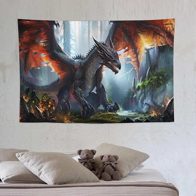 Dinosaur Tapestry Dragon Tapestries Fabric Wall Hanging Aesthetic Space Indoor Outdoor Wall Art Tablecloth Bedspread Decoration for Boy’s Bedroom Dormitory Living Room Home Decor 40"x60"-Ruum Studio Home