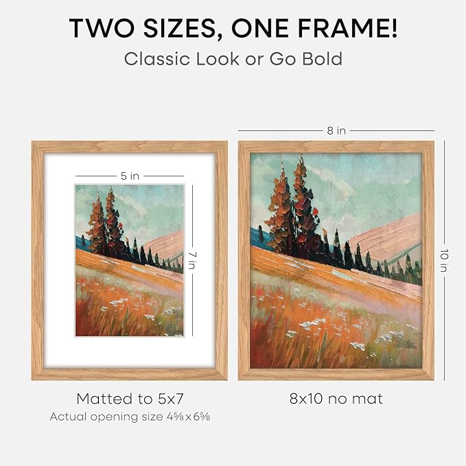 Homeforia 8 x 10 Wood Picture Frame, High End Natural Oak 8x10 Light Wooden Frames with Mat 5x7 inch Photo, 8 x 10 Frame Matted to 5 x 7 Art, Wall or Tabletop Frame, Tempered Glass, Wall Kit, Set of 1-Ruum Studio Home