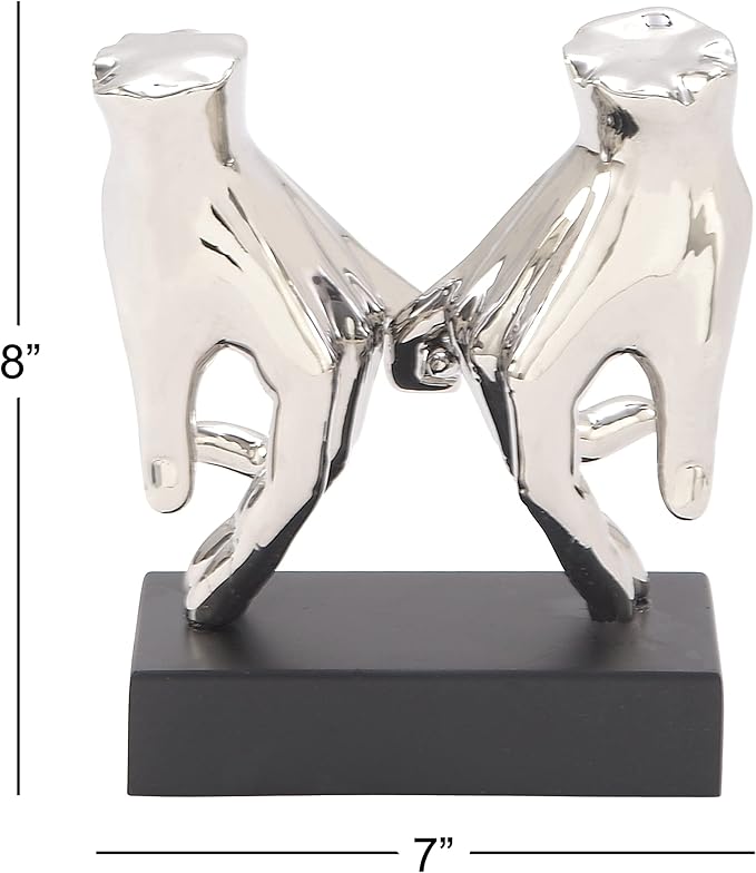 Deco 79 Polystone Hands Decorative Sculpture Home Decor Statue, Accent Figurine 7" x 4" x 8", Silver-Ruum Studio Home
