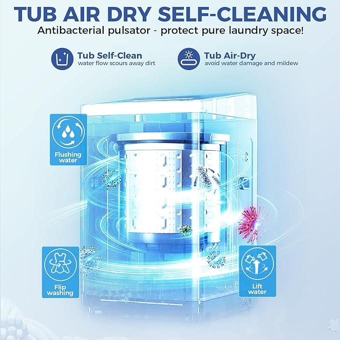 Nictemaw Portable Washing Machine, 20Lbs Capacity Full-Automatic Portable Washer Machine, 2.8Cu.ft Washer and Dryer Combo with with Drain Pump, 10 Programs 8 Water Levels for Apartment, Dorms, RV-Ruum Studio Home
