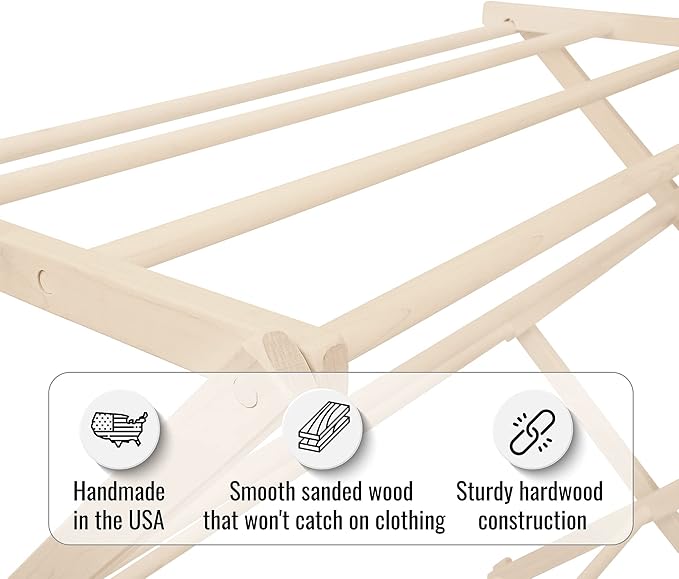 Pennsylvania Woodworks Premium American Maple Clothes Drying Rack - Handcrafted in Pennsylvania - Solid Wood Construction, Collapsible, Eco-Friendly Laundry Solution (X-Large)-Ruum Studio Home