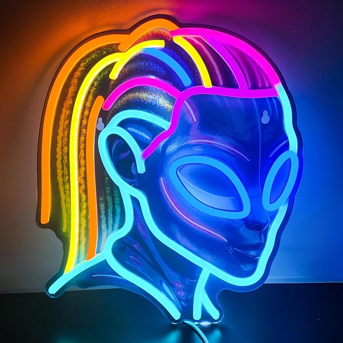 Dreadlocks Alien Neon Sign, E.T Neon Signs for Wall Decor, for Man Cave Game Room Teens Boy Room Decor, Gift for Teens Kids E.T Fans UFO Fans, Dimmable Decoration USB Powered with Switch-Ruum Studio Home