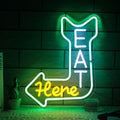 Eat Here Neon Sign Kitchen Neon Signs for Wall Decor with Arrow Guidance Green Orange White Eat Dimmable LED Sign Diner Neon Signs for Wall Bar Restaurant Kitchen Man Cave Decor-Ruum Studio Home