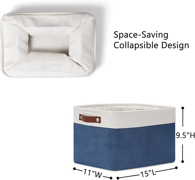 DULLEMELO Fabric Storage Bins, Foldable Storage Baskets for Organizing, Empty Gift Baskets (3-Pack Medium-15 inch X 11 inch X 9.5 inch , White&Blue)-Ruum Studio Home