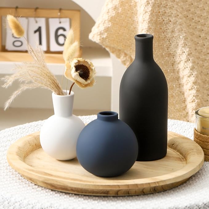 Ceramic Vase Set of 3 | Vases Home Decor | Decorative Flower Table Rustic Vase Modern Decor Vase Neutral Pottery Vases for Entryway Mantel Living Room Kitchen Bedroom -Multicolor Modern-Ruum Studio Home