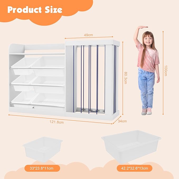 Kids Toy Storage Organizer with 3 Removable Plastic Bins Toddler Montessori Bookshelf with Stuffed Animal Net Holder Baby Bookcase Plush Organizer for Playroom, Bedroom,Kids Room,Classroom,Nursery-Ruum Studio Home