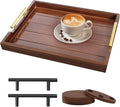 Coffee Table Tray - Large Ottoman Trays for Living Rooms - Wood Serving Tray with Handles(2 Sets) - Wooden Tray for Coffee Table, 4 Round Coasters Included, Dark Brown-Ruum Studio Home