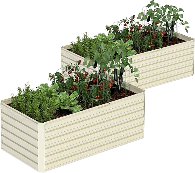 6x3x2 ft Raised Garden Bed, Large Metal Planter Raised Beds, Planters for Outdoor Plants for Vegetables, Flowers, Herbs, Fruits, and Succulents.(2 Pcs, Yellow)-Ruum Studio Home