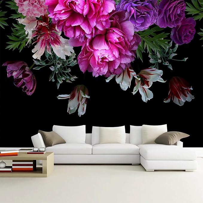 WFBHUA-Purple Peony Floral Wallpaper Tropical Botanical Leaf Rose Flower Wall Mural for Bedroom(Not Peel and Stick)-Ruum Studio Home