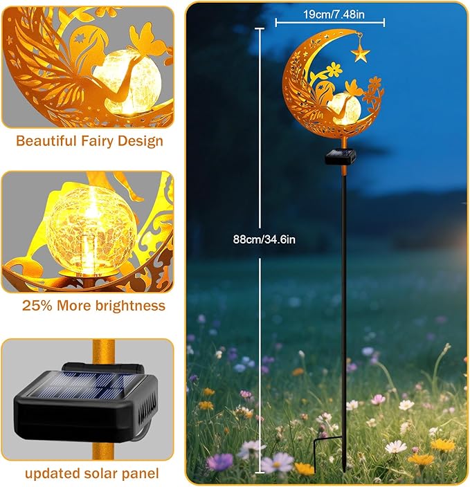 YJFWAL Garden Solar Fairy Lights Pathway Stake Lights Glass Globe with Moon Angel Decor, Gifts for Mom Grandma Friends, Outdoor Decor Light Waterproof for Walkway, Yard, Patio or Garden (Warm White)-Ruum Studio Home