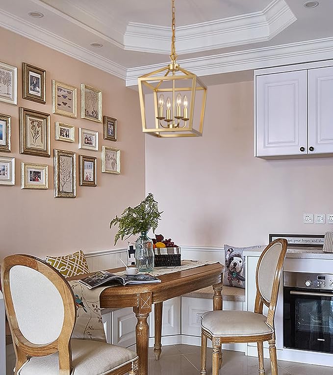 AMZASA Gold Lantern Chandelier Hanging Pendant Light Fixture 4-Lights for Kitchen Island Dining Room Hallway Entryway Foyer UL Listed-Ruum Studio Home