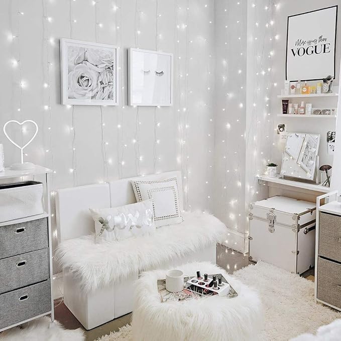 Lighting EVER 594 LED Curtain Lights Cool White, Hanging Fairy String Lights for Bedroom Wall, Indoor Outdoor Backdrop Lights for Wedding, Party, Patio Gazebo (20x10ft, 27 Strings, 9" Apart)-Ruum Studio Home