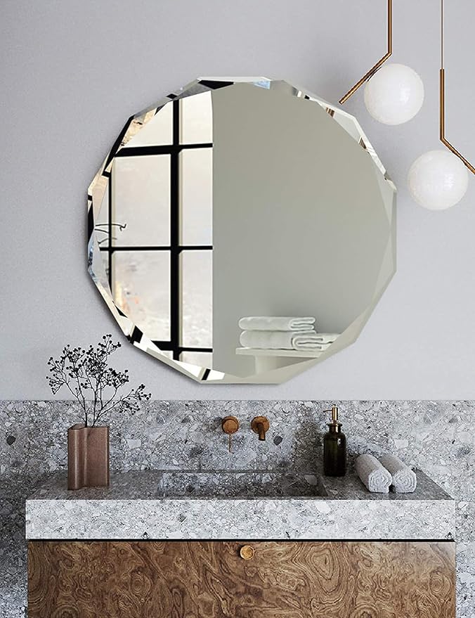 Bathroom Mirrors for Over Sink, Round Frameless Mirrors for Wall, 24x24 Inch Beveled Bathroom Mirror, Bathroom Vanity Circle Mirror for Bedroom Living Room Entryway Home Decor-Ruum Studio Home