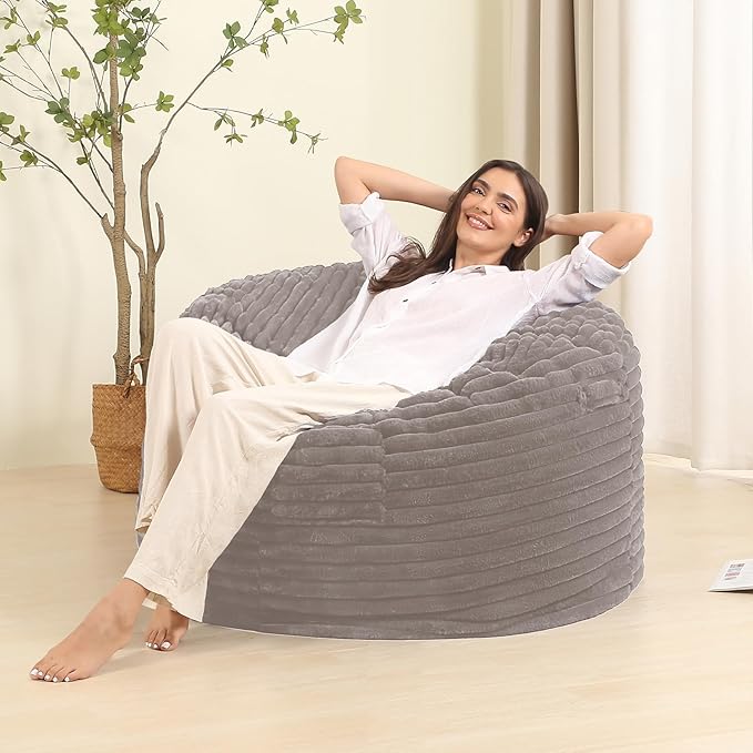 3FT Memory Foam Bean Bag Chair for Adults/Teens, Bean Bag Sofa with Fluffy Removable Cover, for Living Room Bedroom, Grey-Ruum Studio Home