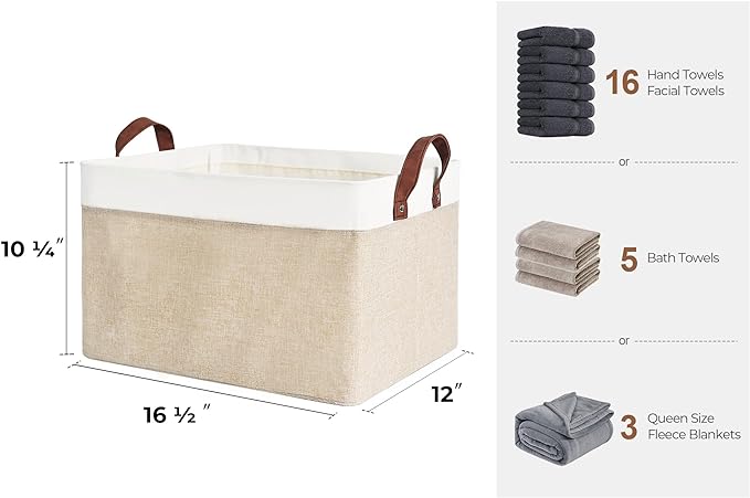 StorageWorks Storage Bins, Fabric Storage Bins for Shelves, Large Storage Baskets with Metal Frame, Closet Baskets and Bins with Handles, Brown and White, 2-Pack-Ruum Studio Home