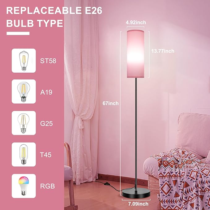 FRIDEKO HOME Pink Shade Floor Lamp with RGB Music Sync, 16 Million Colors & Stepless Dimming 2700K-6500K, 3CCT, 800LM LED Bulb with App & Remote, Modern Standing Light for Living Room, Bedroom, Office-Ruum Studio Home