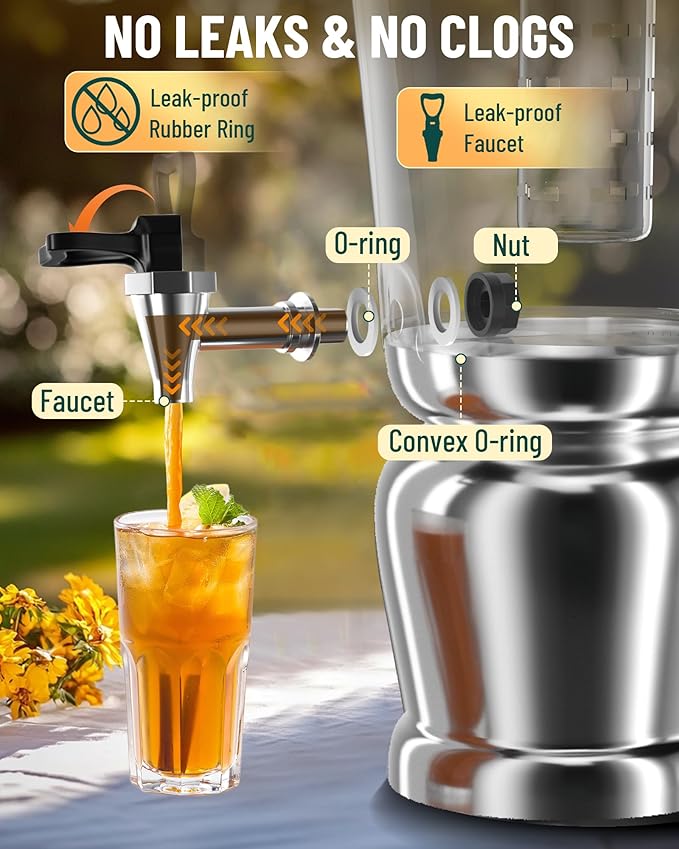WantJoin Beverage Dispenser With Stand -2 Gallon Beverage Dispenser Drink Dispenser w/Upgraded Dual Cores & Base, Leakproof Spigot, Visible Container, Drink Dispenser For Parties, Events, Gathering-Ruum Studio Home