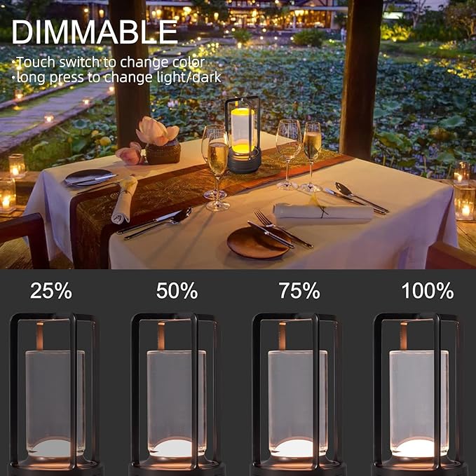Portable Metal Table Lamp for Indoor/Outdoor ,Rechargeable Cordless LED Lamp, 3-Colour Infinitely Dimming Battery Powered Small Desk Lamp, Restaurant/Bedroom/Bar/Coffee Shop/Camping Light (Grey)-Ruum Studio Home