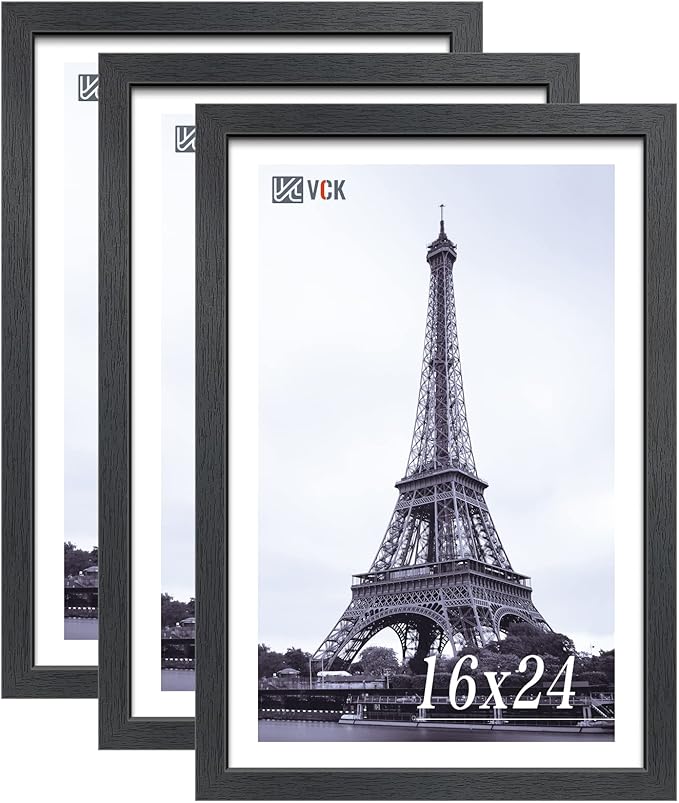 VCK 16x24 Poster Frames Set of 3, Black Solid Wood Picture Frame, Textured Exclusive Wall Gallery Frame-Ruum Studio Home