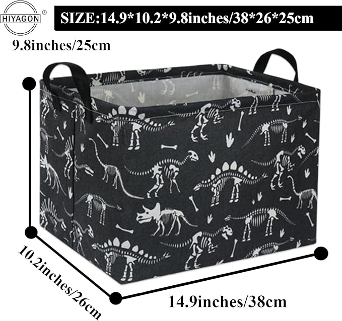 HIYAGON Rectangular Dinosaur Basket Empty Cute Storage Bin Organizer Box Dinosaur Room Decor for Books(Black Dinosaurs)-Ruum Studio Home