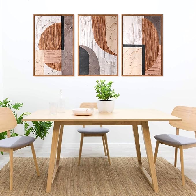 Aurlan Neutral Abstract Oval Rectangular Framed Wall Art(16"x24"), 3 PCS Minimalist Black Beige Brown Gray 3D Textured Canvas Artwork, Large Modern Geometric Illustration Art Wall Decor for Office Living Room Bedroom-Ruum Studio Home